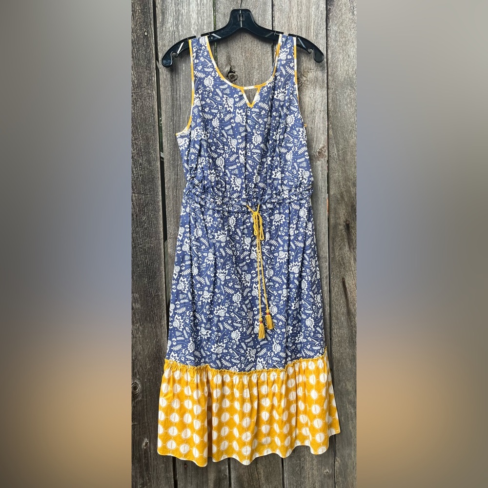 Matilda Jane Navy Blue and Mustard Yellow Printed Midi Dress